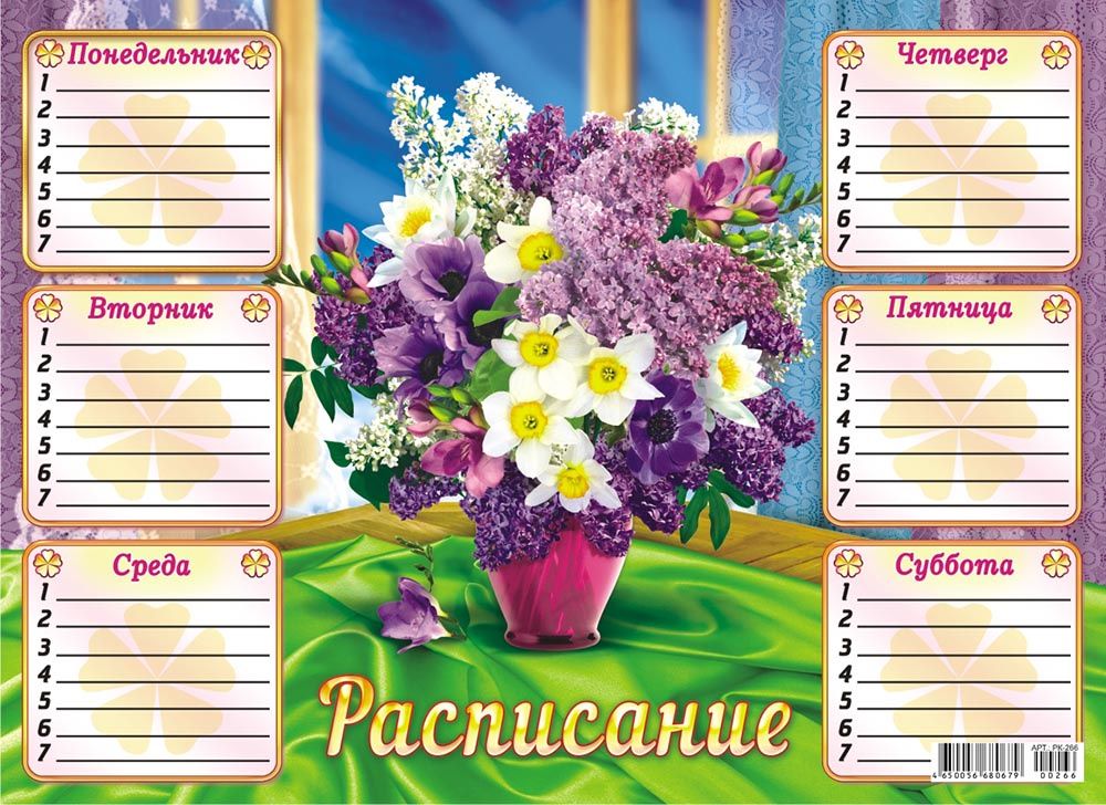 Расписание уроков ЛиС А4 (картон) Цветы